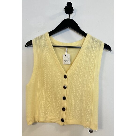 FREE PEOPLE Beatrice Cashmere Vest in Pastel Yellow Size Small NWT - Picture 2 of 9